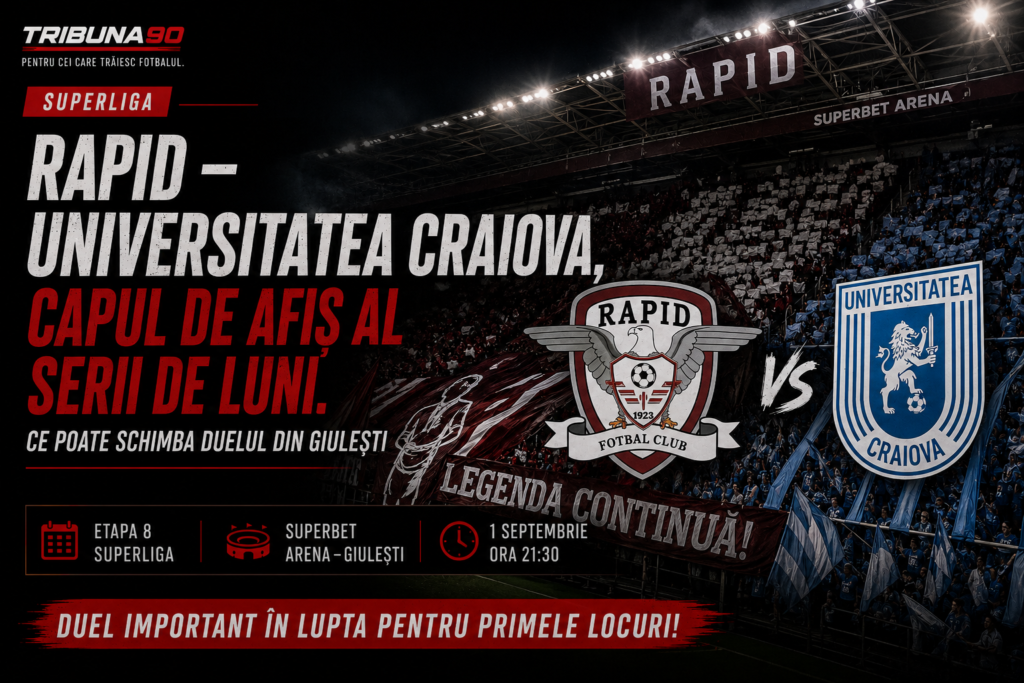 Rapid – Universitatea Craiova, capul de afiș al serii de luni